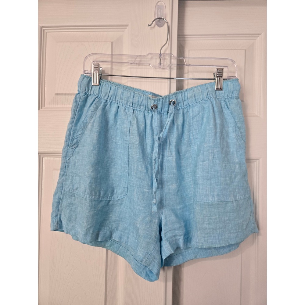 C&C California Womens Blue 100% Linen Drawstring Elastic Waist Shorts Size M